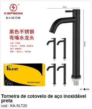 Torneira de cotovelo de aço inoxidável preta R$ 45 PC/CX:100