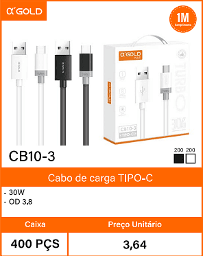 Cabo de carga TIPO-C Caixa 400 PCS Preco Unitario 3,64