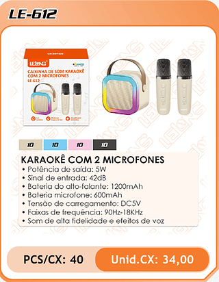 KARAOKÊ COM 2 MICROFONES 40PÇ=34$
