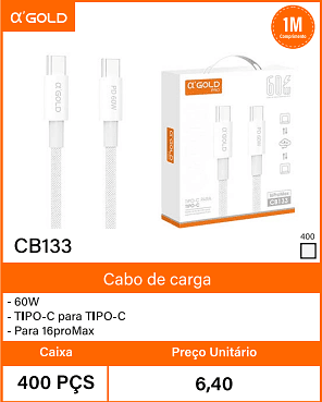 Cabo de carga 60W - Caixa 400 PCS Preco Unitario 6,40