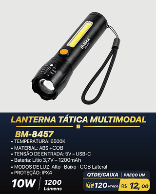 LANTERNA TÁTICA MULTIMODAL 120PÇS R$12,00