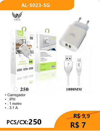 CARREGADOR LIGHTNING PCS/CX:250 R$ 7