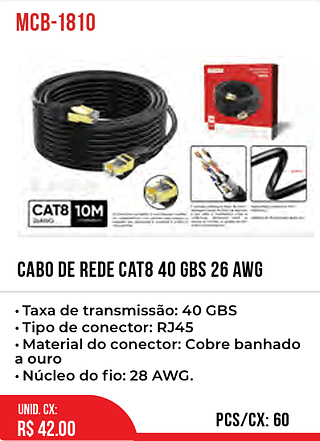 CABO DE REDE CAT8 40 GBS 26 AWG 60pç=42$