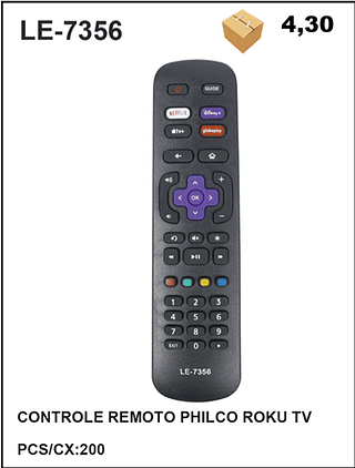 CONTROLE REMOTO PHILCO ROKU TV 200pç=4,3$