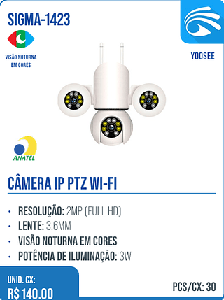 CÂMERA IP PTZ WI-FI UNID. CX: R$ 140.00 PCS/CX: 30