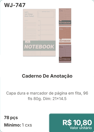 Caderno De Anotação 78 pçs R$ 10.80