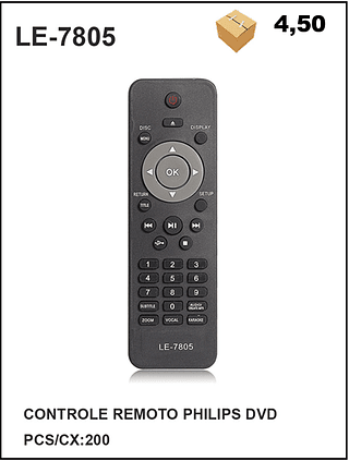 CONTROLE REMOTO PHILIPS DVD 200PÇ=4,5$