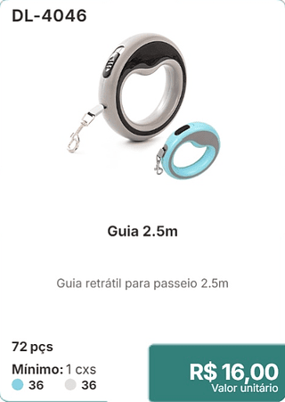 Guia 2.5m 72 pçs R$ 16,00