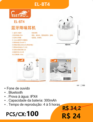 FONE BLUETOOTH PCS/CX:100 R$24