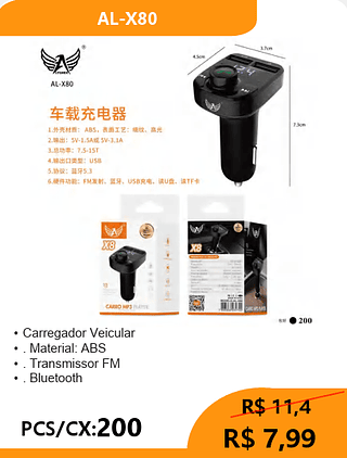 Carregador Veicular PCS/CX:200 R$ 7,99