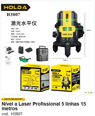 Nível a Laser Profissional 5 linhas 15 metros R$ 179,1 PC/CX:12