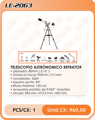 TELESCOPIO ASTRONOMICO REFRATOR 1PÇ=960$