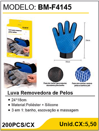 Luva Removedora de Pelos 200PCS/CX Unid.CX:5,50