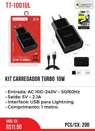 KIT CARREGADOR TURBO 10W PARA Lightning 200pç=11,5$