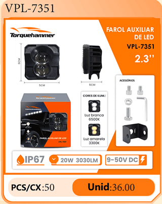 FAROL AUXILIAR DE LED 2.3" PCS/CX:50 Unid:36.00