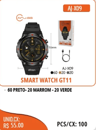 SMART WATCH GT11 9mm UNID.CX: RS 55.00 PCS/CX:100