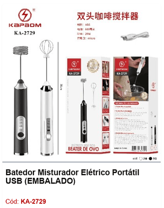 Batedor Misturador Elétrico Portátil USB R$ 18,9 Pcs/cx: 100