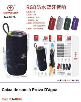 Caixa de som à Prova D'água R$67,5 PCS/CX:24