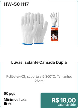Luvas Isolante Camada Dupla 60 pçs R$ 18,00