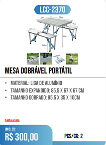 Mesa Dobrável Portátil PCS/CX: 2 UNID. CX: r$ 300,00