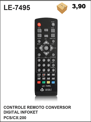 CONTROLE REMOTO CONVERSOR L INFOKET 200PÇ=3,9$