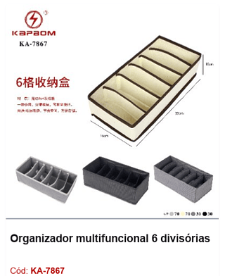 Organizador multifuncional 6 divisórias R$ 6,75 PCS/cx: 200