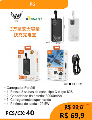 Carregador Portátil PCS/CX:40 R$ 69,9