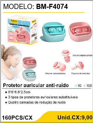 Protetor auricular anti-ruído 160PCS/CX Unid.CX:9,00