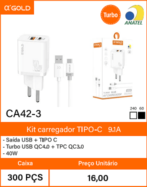 Kit carregador TIPO-C9.1A Caixa 300 PCS Preco Unitario 16,00