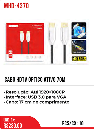 CABO HDTV ÓPTICO ATIVO 70M 10pç=230$