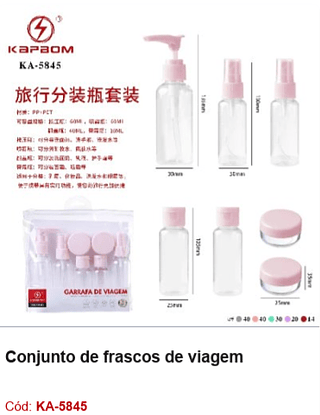 Conjunto de frascos de viagem R$ 11,7 Pcs/cx: 144