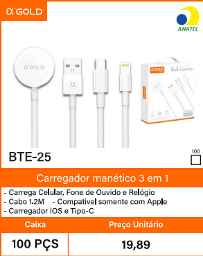 Carregador manetico 3 em 1 Caixa 100 PCS Preco Unitario 19,89