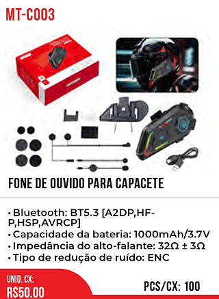Fone De Ouvido Para Capacete 100pç=50$