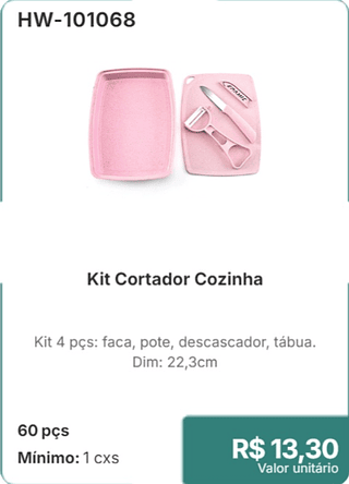 Kit Cortador Cozinha 60 pçs R$ 13,30