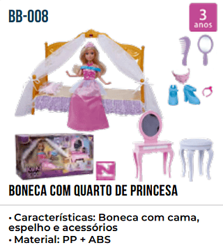BONECA COM QUARTO DE PRINCESA. PCS/CX:12 UNID.CX:RS 92.00