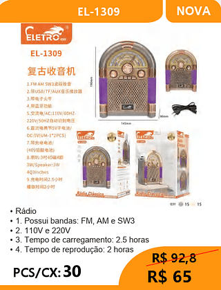 RÁDIO PCS/CX:30 R$ 65