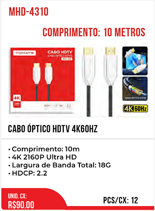 Cabo Óptico HDTV 4k60hz 12pç=90$