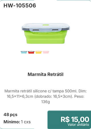 Marmita Retrátil 48 pçs R$ 15.00