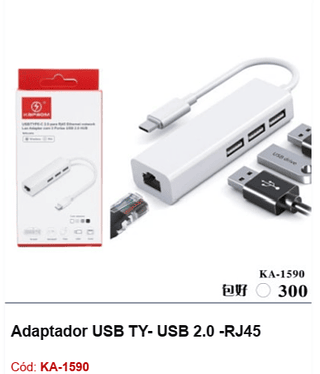 Adaptador USB TY- USB 2.0 -RJ45 R$ 14,4 PCS/CX:300