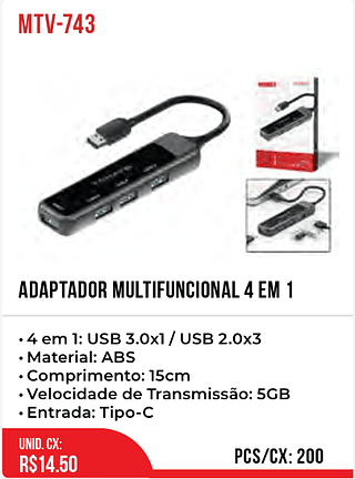 ADAPTADOR MULTIFUNCIONAL 4 EM 1 200pç=14,5$