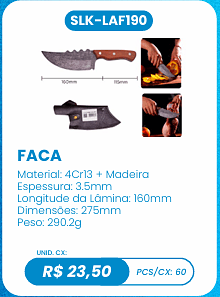 FACA UNID. CX: R$ 23,50 PCS/CX: 60