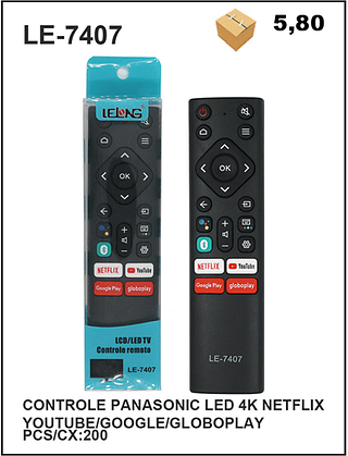 CONTROLE PANASONIC LED 4K NETFLIX YOUTUBE/GOOGLE/GLOBOPLAY 200PÇ=5,8$