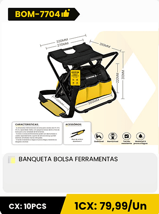 BANQUETA BOLSA FERRAMENTAS CX: 10PCS 1CX: 79,99/Un