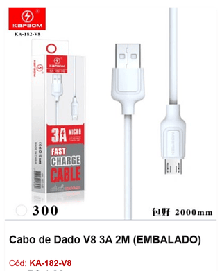 Cabo de Dado V8 3A 2M R$ 2,7 PCS/Cx:300