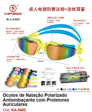 Óculos de Natação Polarizado Antiembaçante com Protetores Auriculares R$ 18 PCS/CX: 96