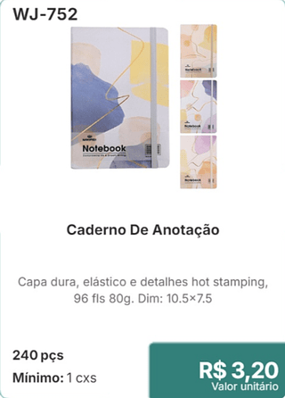 Caderno De Anotação 240 pçs R$ 3.20