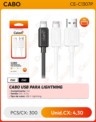 CABO USB PARA LIGHTNING PCS/CX: 300 Unid.CX: 4,30