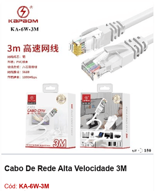 Cabo De Rede Alta Velocidade 3M R$ 6,3 PCS/CX:150