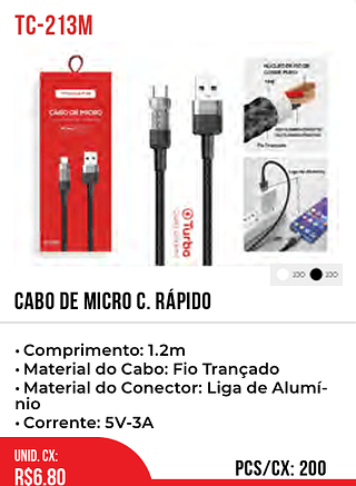 Cabo de micro c. rápido 200pç=6,8$