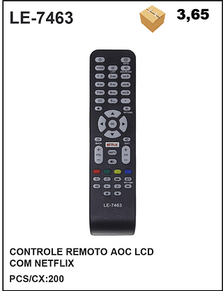 CONTROLE REMOTO AOC LCD COM NETFLIX 200pç=3,65$